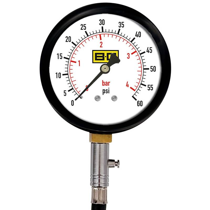 B-G Racing 4" dæktryksmåler. 0-60 PSI og 0-4 bar scala