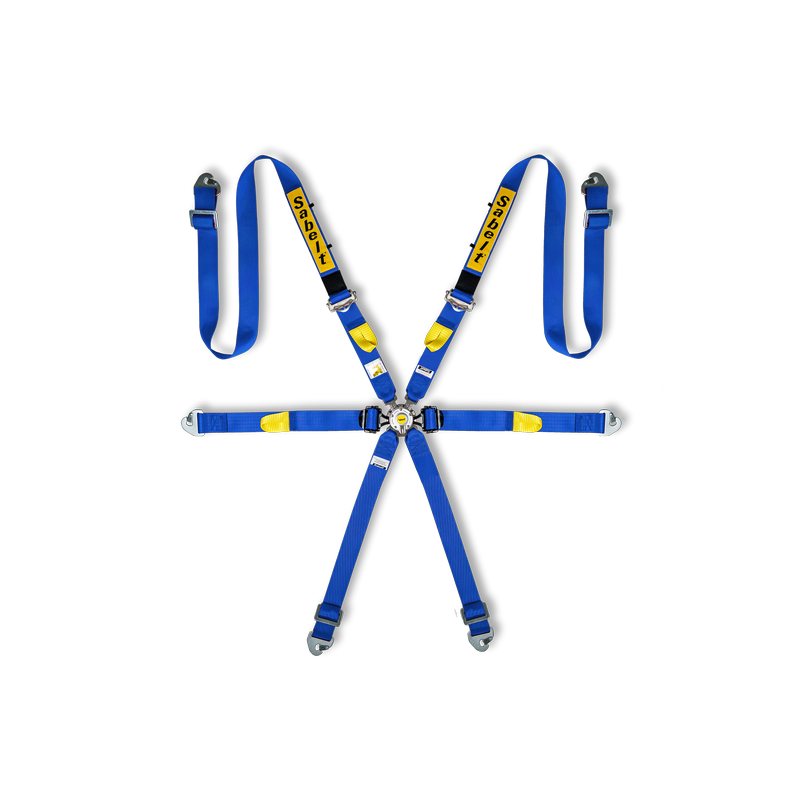 Sabelt 6 punkt sele 2"/2"/2". Selejustering i aluminium. Pull-Down model. FIA8853-2016 godkendt. 3 farve muligheder