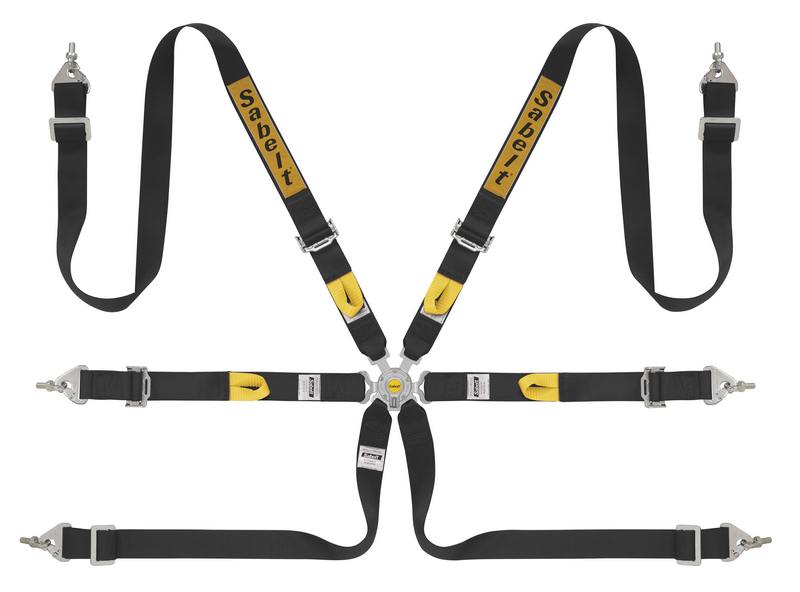 Sabelt 6 punkt sele 2"/2"/2". Selejustering i stål. Pull-Up model. FIA8853-2016 godkendt. 3 farve muligheder