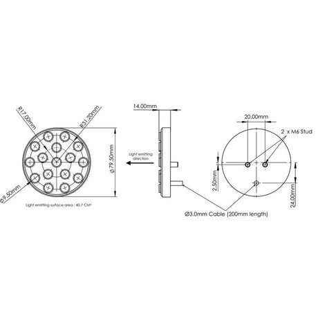 Cartek regnlygte (LED). Rund. 79,5mm i diameter. FIA godkendt