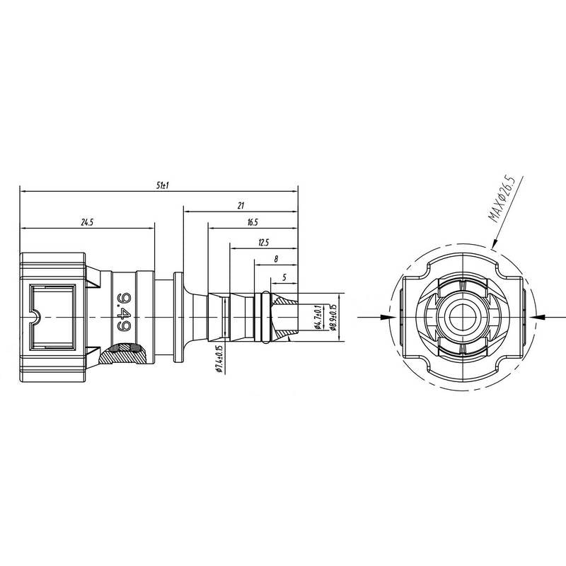 Samlestykke til OE 9,49mm (hun) benzin connector med 8mm studs