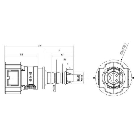Samlestykke til OE 9,49mm (hun) benzin connector med 8mm studs