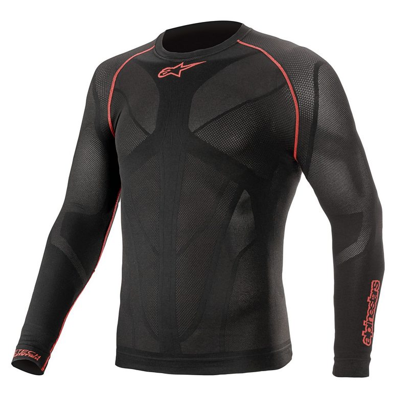 Alpinestars langærmet undertrøje model Ride Tech Summer. Sort med rød. Str. XS-XXL