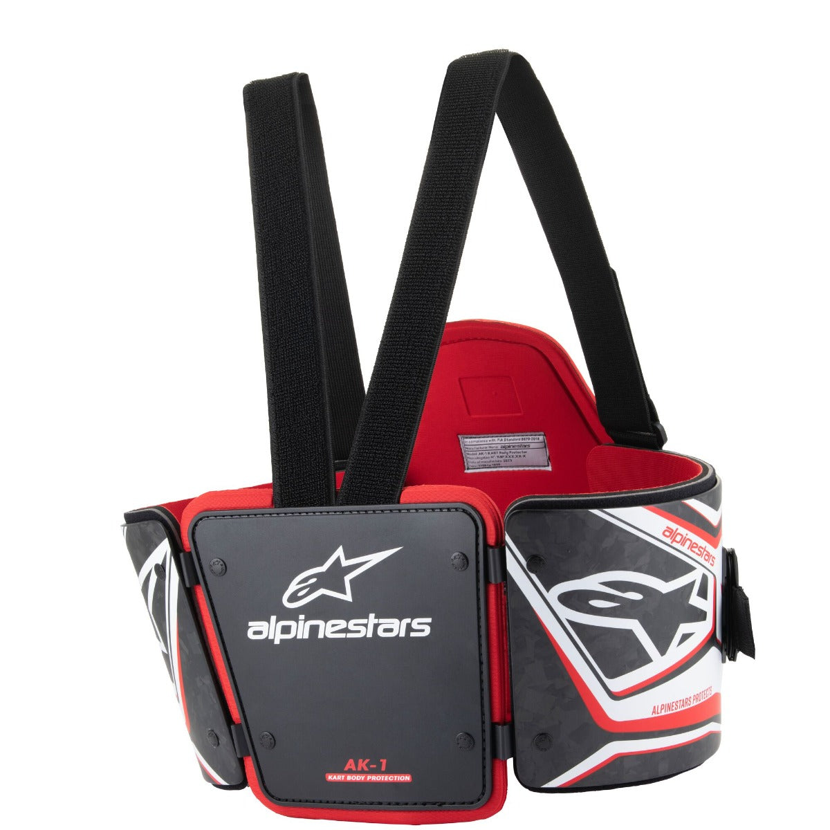 Alpinestars junior ribbensbeskytter model AK-1. Sort med hvid og rød. Str. S-XL. FIA-8870-2018-godkendt.