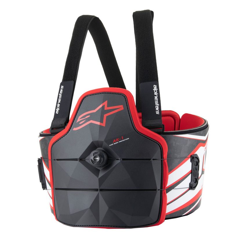 Alpinestars ribbensbeskytter model AK-1. Sort med hvid og rød. Str. XXS-XL. FIA-8870-2018-godkendt.