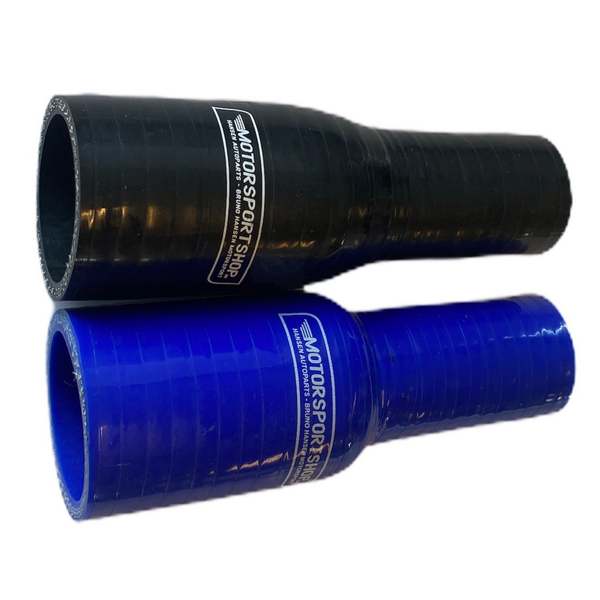 Silikoneslange reducerende lige slange med 38/25mm indvendig diameter. Længde 127 mm. Fås i blå eller sort