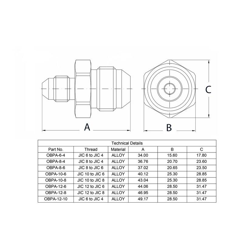 OBP adapter til fitting. -6JIC til -4JIC (han-han). Aluminium, sort.