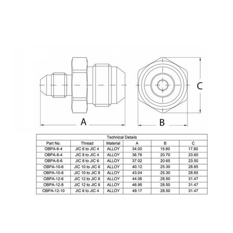 OBP adapter til fitting. -12JIC til -10JIC (han-han). Aluminium, sort.