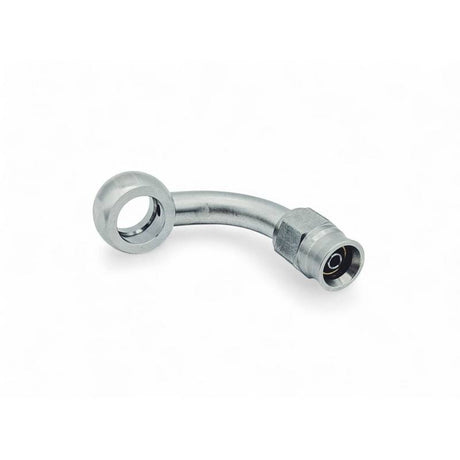 Banjo 90 gr. bremsefitting til 3/8 og M10 kort banjobolt til -3 slange. Rustfri stål