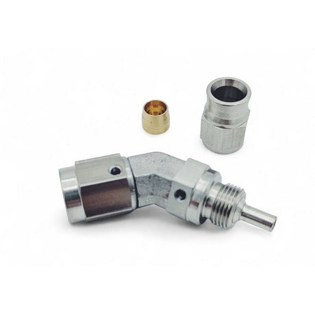3/8 UNF 45 gr. bremsefitting (hun) med convex sæde til -3 slange. Rustfri stål