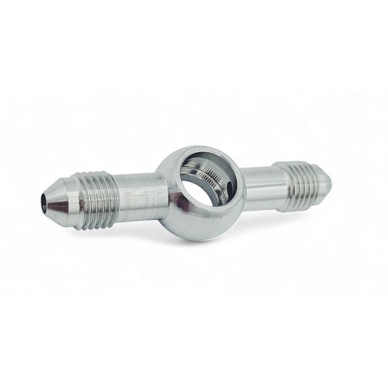 Banjo 90 gr. bremsefitting til 3/8 og M10 kort banjobolt til -3 slange. Stål
