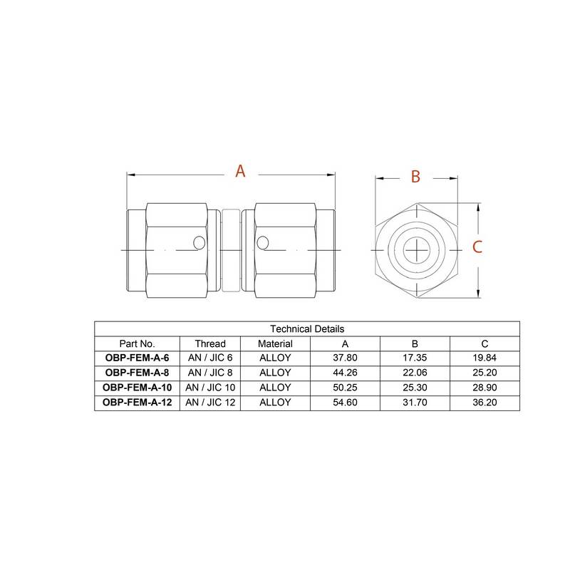 OBP adapter til fitting. -10JIC til -10JIC (hun-hun). Aluminium, sort.