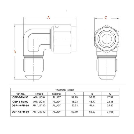 OBP 90gr adapter til fitting. -10JIC (hun-han). Aluminium, sort.