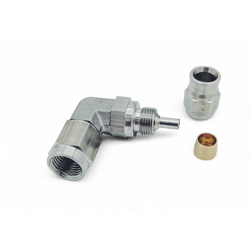 M10x1.0 90 gr. bremsefitting (hun) med convex sæde til -3 slange. Rustfri stål