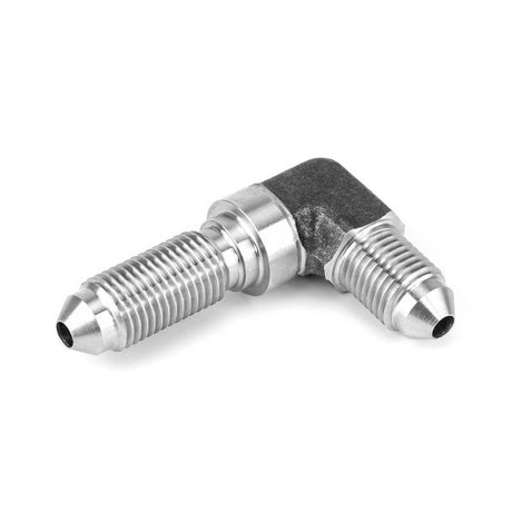 M10x1.0 90 gr. bremsefitting (han-han) med convex sæde til karosseri gennemføring. Rustfri stål