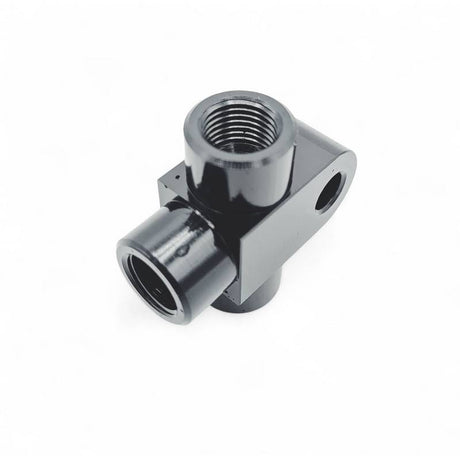 M10x1.0 3 port forgrening bremsefitting (hun) med concav sæde. Aluminium, sort.