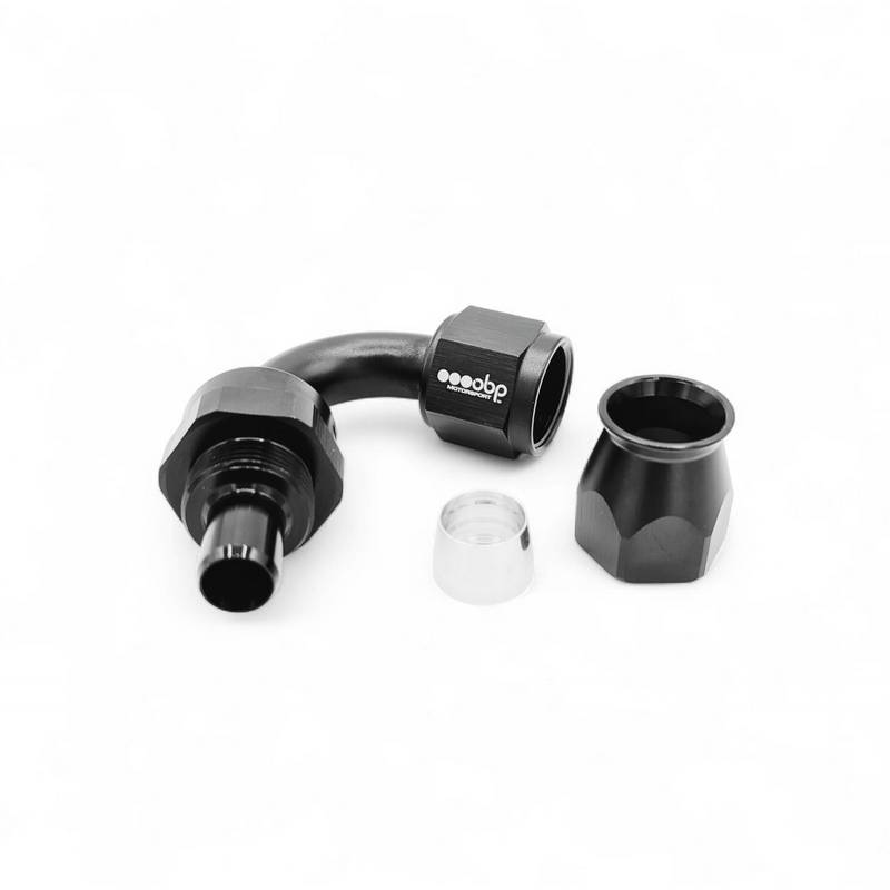OBP 120gr fitting (hun) til -12JIC OBP teflonslange. Aluminium, sort.