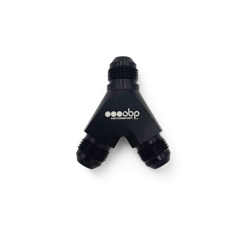 OBP Y-stykke adapter til fitting. -6JIC (han-han-han). Aluminium, sort.