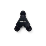 OBP Y-stykke adapter til fitting. -6JIC (han-han-han). Aluminium, sort.