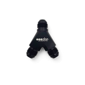 OBP Y-stykke adapter til fitting. -6JIC (han-han-han). Aluminium, sort.