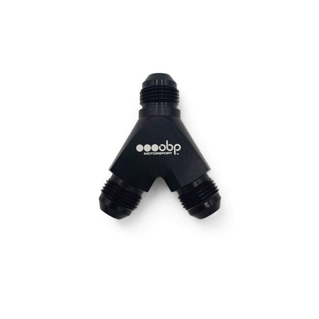 OBP Y-stykke adapter til fitting. -6JIC (han-han-han). Aluminium, sort.