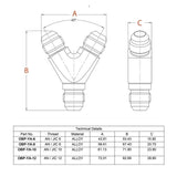 OBP Y-stykke adapter til fitting. -6JIC (han-han-han). Aluminium, sort.