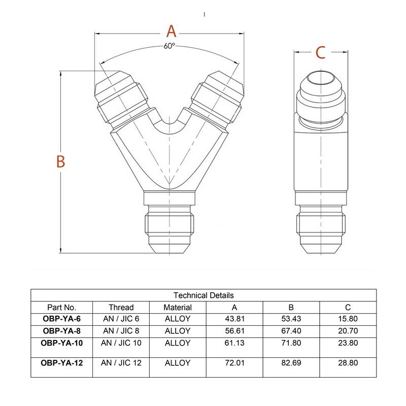 OBP Y-stykke adapter til fitting. -10JIC (han-han-han). Aluminium, sort.