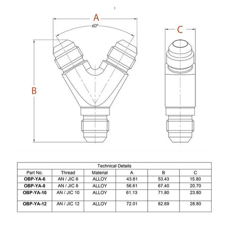 OBP Y-stykke adapter til fitting. -10JIC (han-han-han). Aluminium, sort.