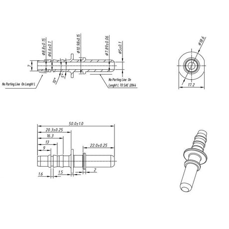 Samlestykke til OE 7,89mm (han) benzin connector med 8mm studs