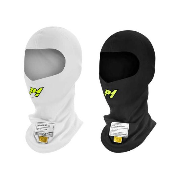 P1 balaclava model Air. Stor model. Åbent ansigt. Hvid eller sort. FIA-8856-2018-godkendt