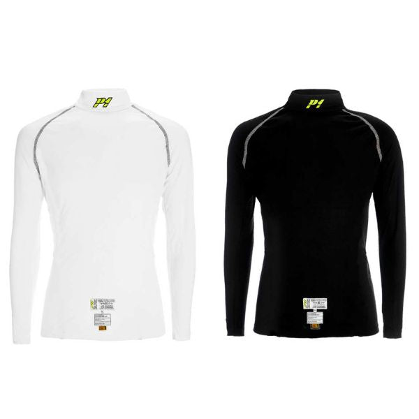 P1 langærmet undertrøje model Elite. Hvid eller sort. Str. S-XXL. FIA-8856-2018-godkendt
