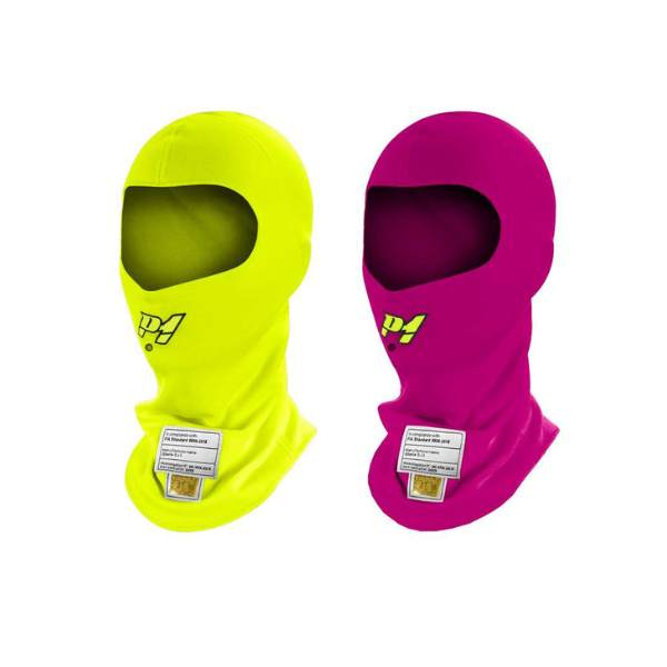 P1 balaclava model Air. One-size. Åbent ansigt. Neongul eller fuchsia. FIA-8856-2018-godkendt