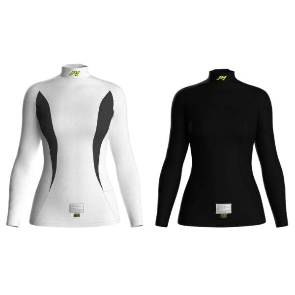 P1 langærmet undertrøje dame model X-Flow. Hvid eller sort. Str. S-XL. FIA-8856-2018 godkendt