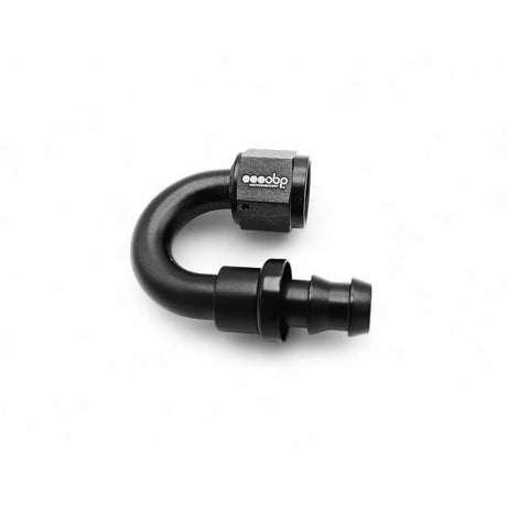 OBP 180gr fitting til -6JIC OBP gummislange. Aluminium, sort.