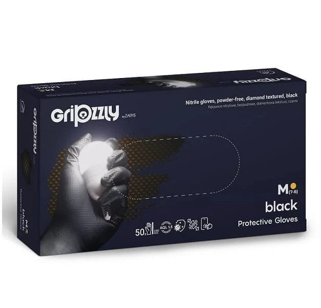 Gripzzly nitril handsker. Str. M-XL. Sort. Æske med 50 stk.