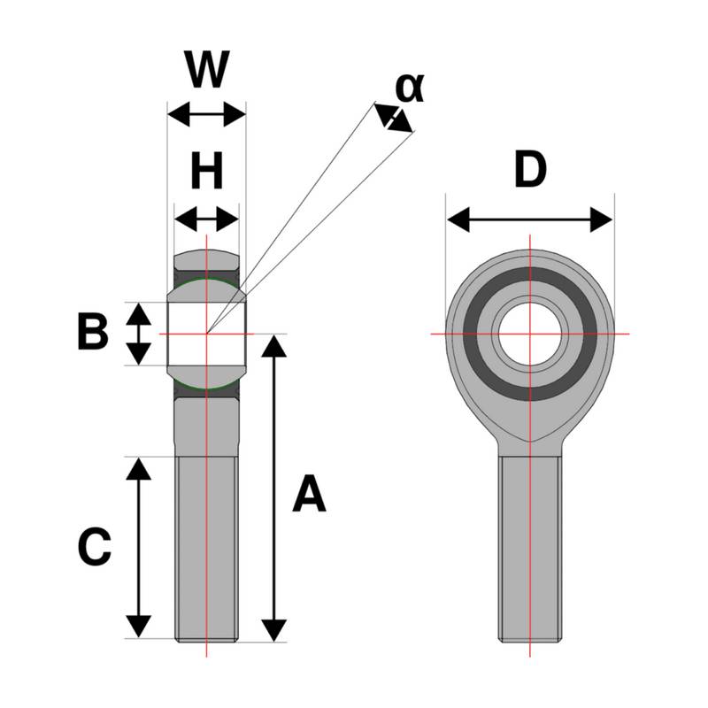 OBP ledhoved 5/16-24 UNF hun gevind, 8mm diameter hul