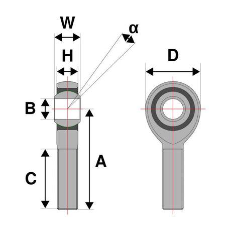 OBP ledhoved 5/16-24 UNF hun gevind, 8mm diameter hul