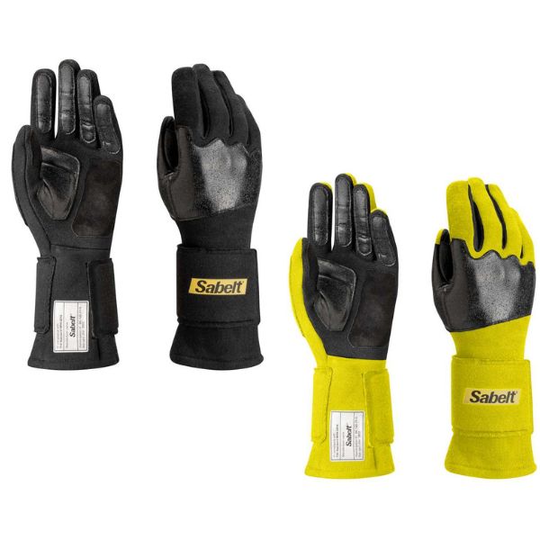 Sabelt handsker model Laser TG-3.1. Str. 9-12. FIA-8856-2018-godkendt. Sort eller neon gul