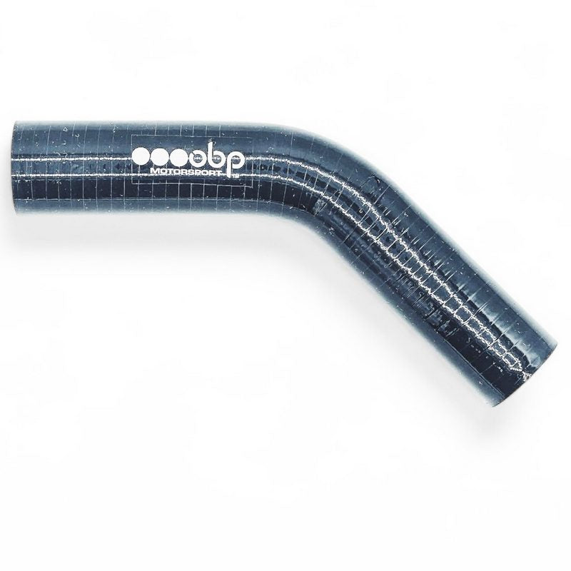 Silikoneslange 45 gr. bøjning med 32mm indvendig diameter. Benlængde 102 mm. Sort