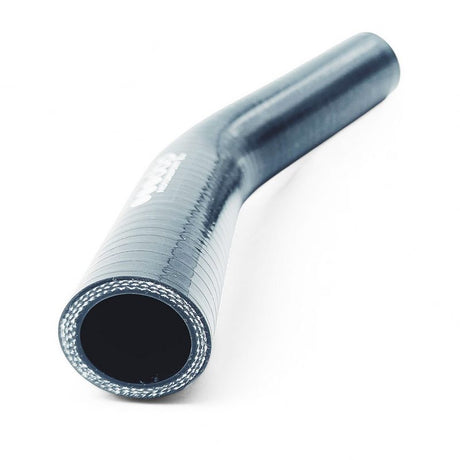 Silikoneslange 45 gr. bøjning med 25mm indvendig diameter. Benlængde 102 mm. Sort