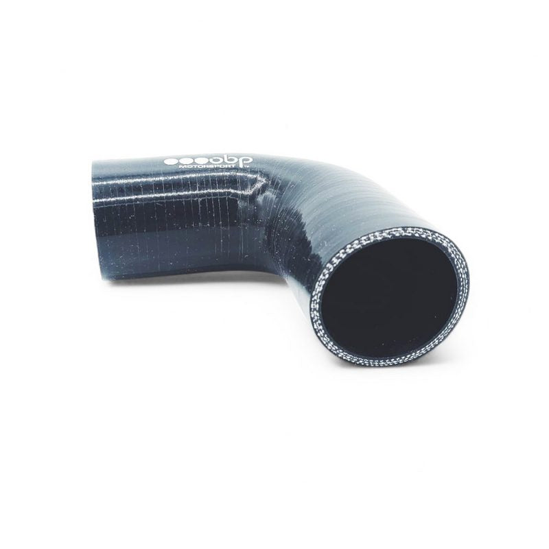 Silikoneslange 90 gr. bøjning med 38mm indvendig diameter. Benlængde 102 mm. Sort