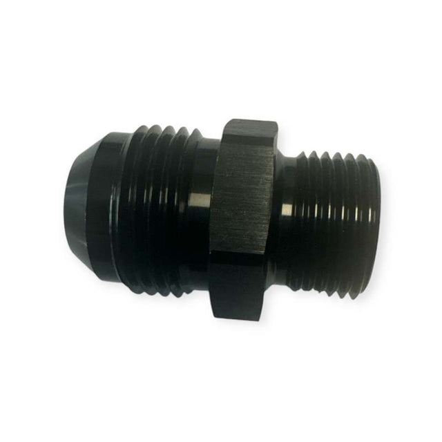 Adapter til fitting. -12JIC til 1/2BSP (han-han). Aluminium, sort anodiceret