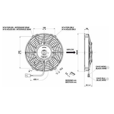 Spal 9" blæser, universal 12V.