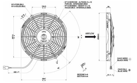 Spal 11" blæser, universal 12V.