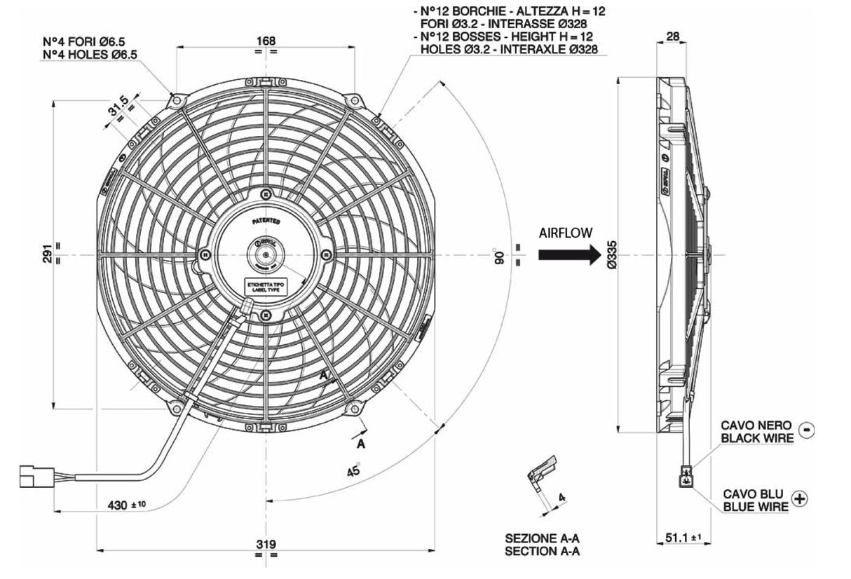Spal 12" blæser, universal 12V.