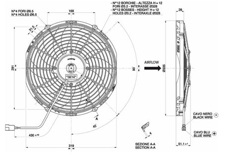 Spal 12" blæser, universal 12V.