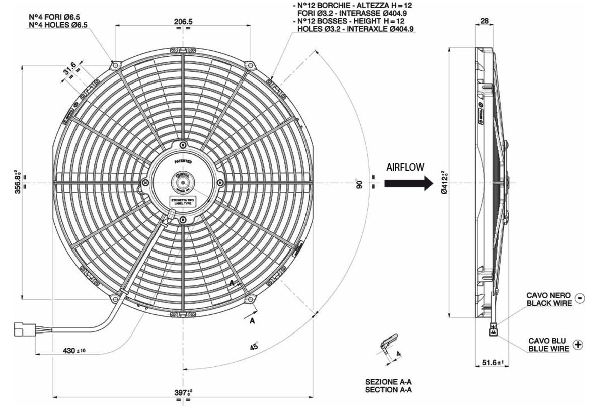 Spal 15" blæser, universal 12V.