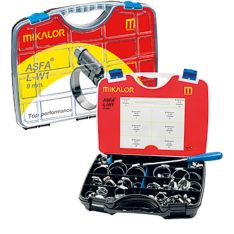 Spændebånd sortiment box med 73 stk. W4 spændebånd og en Flexi skruetrækker. Bredde 12mm. Rustfri (AISI 304 W4) - Mikalor