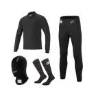Alpinestars sort undertøjssæt model Race (undertrøje, underbukser, strømper og balaclava). FIA-8856-2018 godkendt