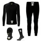 P1 sort undertøjssæt (undertrøje, underbukser, strømper og balaclava). FIA-8856-2018 godkendt.